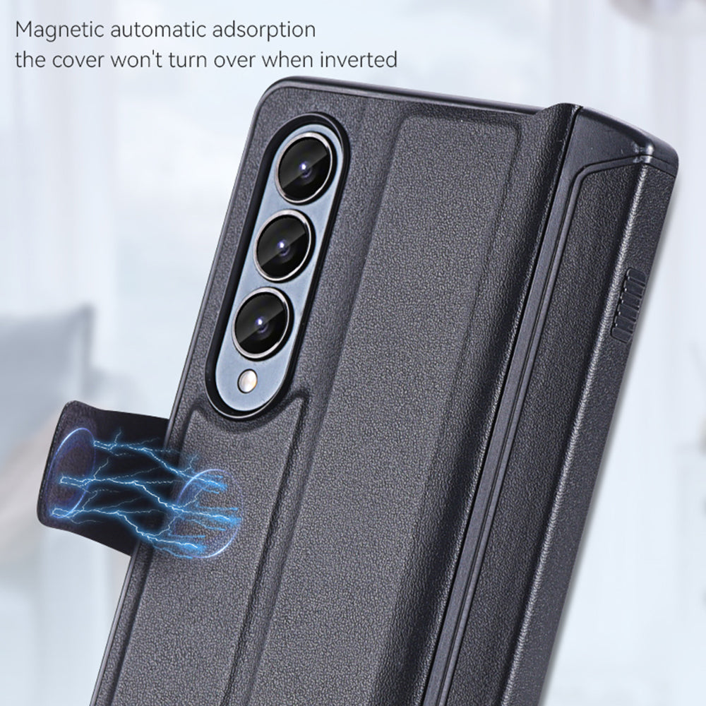 For Samsung Galaxy Z Fold4 5G PU Leather Phone Case with Magnetic Pen Holder Stand Card Slot Cover - Black For Samsung Galaxy Z Fold4 5G PU Leather Phone Case with Magnetic Pen Holder Stand Card Slot Cover - Black